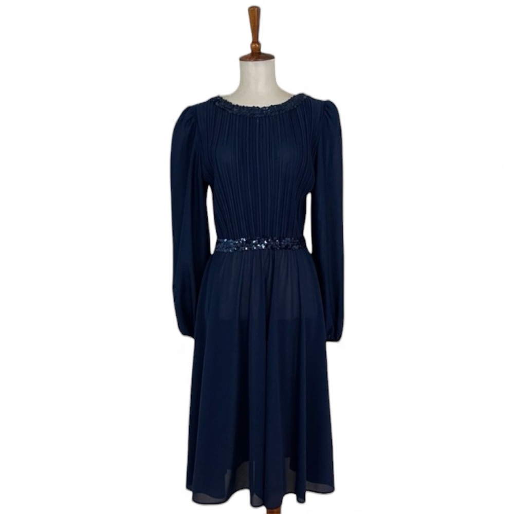 Vintage 70s 80s Long Sleeve Dress L 10/12 Midi Retro Dark Romance Gothic Lolita